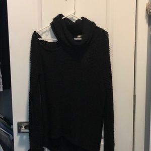 Cowl neck sweater with one cold shoulder